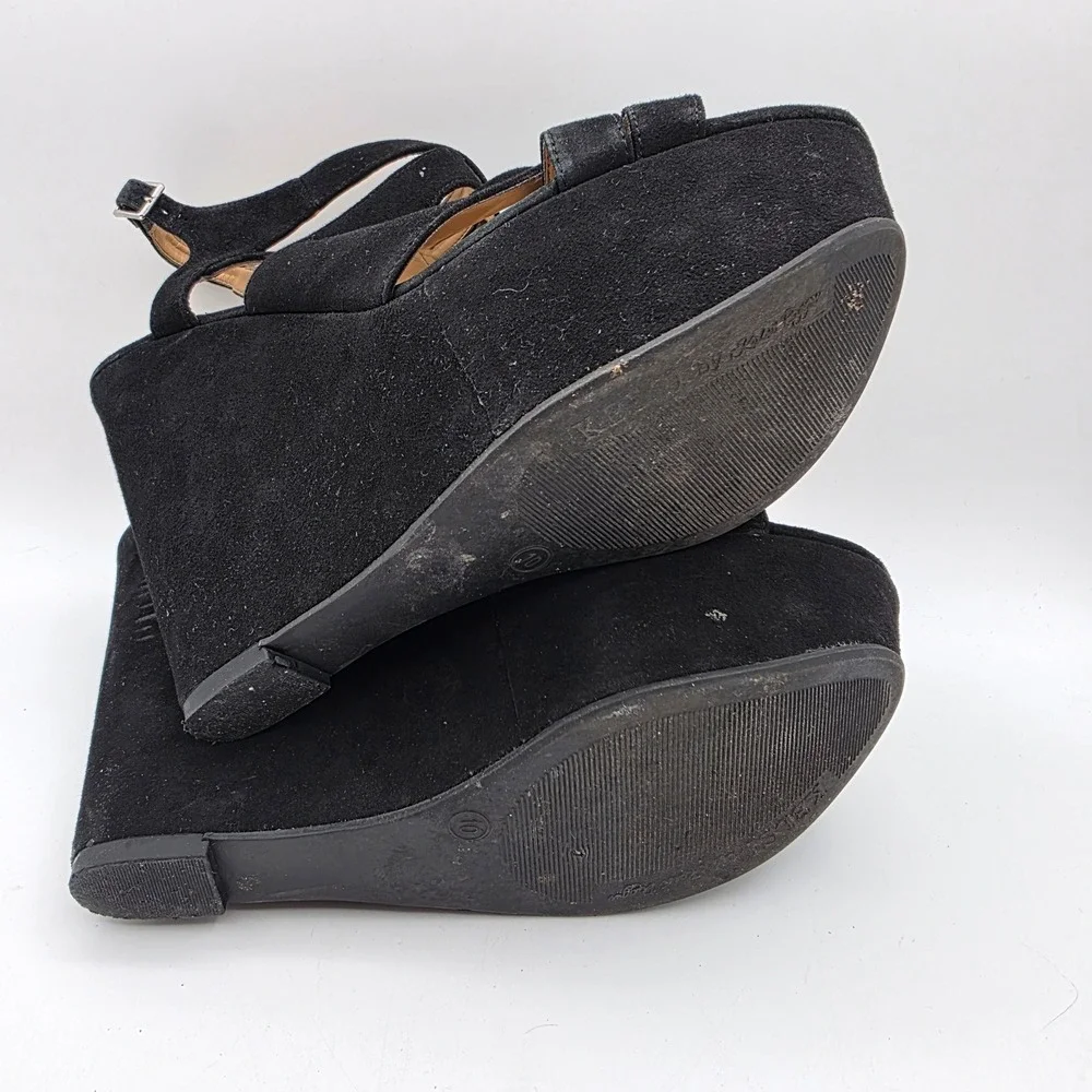 Kelsi Dagger Nelly Black Suede Strappy Platform Wedge Sandals Womens 10M